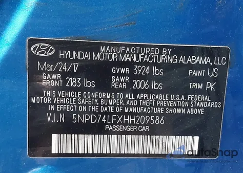 2017 Hyundai Elantra Se z USA, uszkodzony, nr VIN 5NPD74LFXHH209586